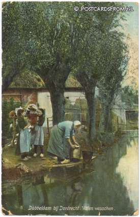 ansichtkaart: Dordrecht Dubbeldam, Vaten wasschen