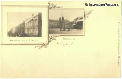 ansichtkaart: Waalwijk, Groote Straat a.d. Markt - Marktplein