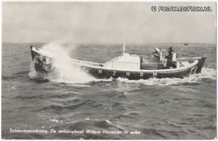 ansichtkaart: Schiermonnikoog, De reddingsboot Willem Horsman in actie