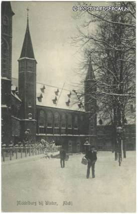ansichtkaart: Middelburg, bij Winter, Abdij