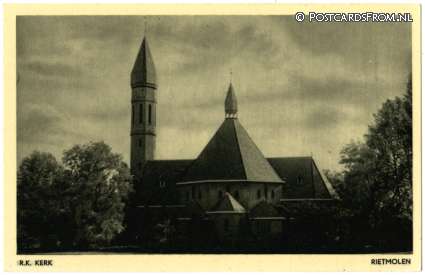 ansichtkaart: Rietmolen, R.K. Kerk