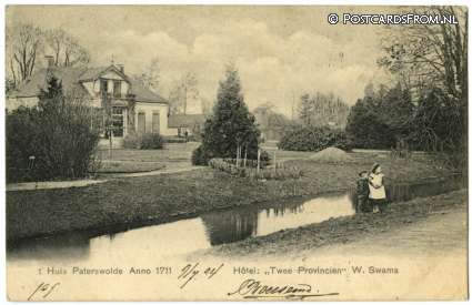 ansichtkaart: Paterswolde, 't Huis Paterswolde Anno 1711. Hotel 'Twee Provincien' W. Swama