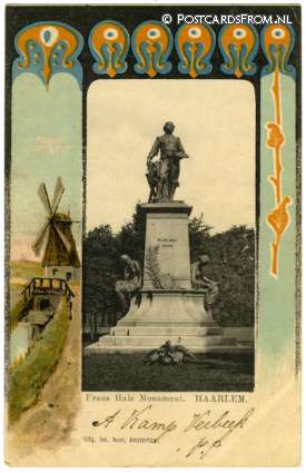 ansichtkaart: Haarlem, Frans Hals Monument. Randversiering