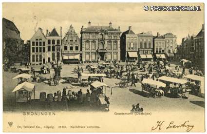 ansichtkaart: Groningen, Grootemarkt. Oostzijde
