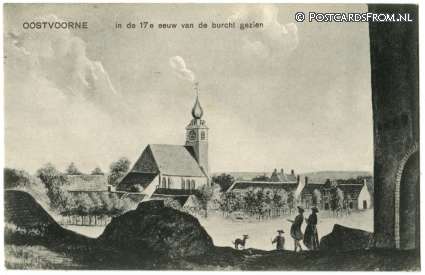 ansichtkaart: Oostvoorne, In de 17e eeuw van de burcht gezien