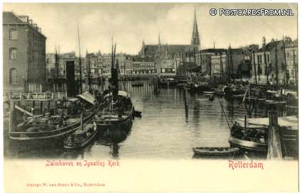ansichtkaart: Rotterdam, Zalmhaven en Ignatius Kerk