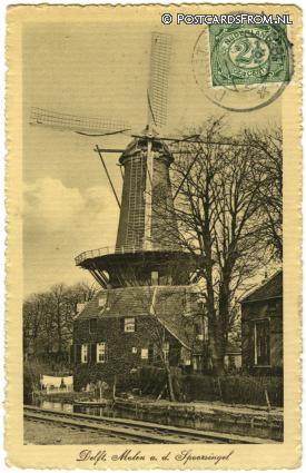 ansichtkaart: Delft, Molen a.d. Spoorsingel