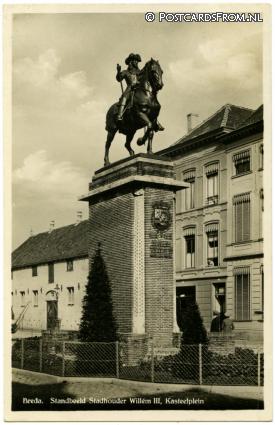 ansichtkaart: Breda, Standbeeld Stadhouder Willem III, Kasteelplein