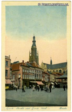 ansichtkaart: Breda, Groote Markt met Groote Kerk