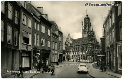 ansichtkaart: Middelburg, Lange Delft met Stadhuis