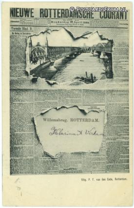 ansichtkaart: Rotterdam, Nieuwe Rotterdamsche Courant. Willemsbrug