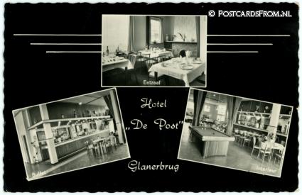 ansichtkaart: Glane, Glanerbrug. Hotel 'De Post'. Eetzaal - Buffet - Interieur