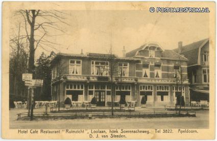 ansichtkaart: Apeldoorn, Hotel Cafe Rest. Ruimzicht. Loolaan. D.J. van Steeden