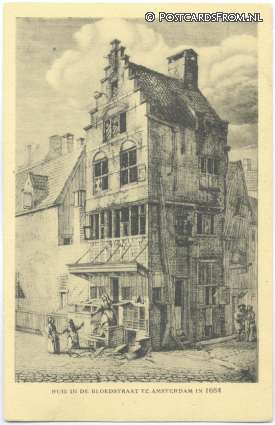 ansichtkaart: Amsterdam, Huis in de Bloedstraat in 1684