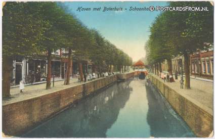 ansichtkaart: Schoonhoven, Haven met Boterhuis
