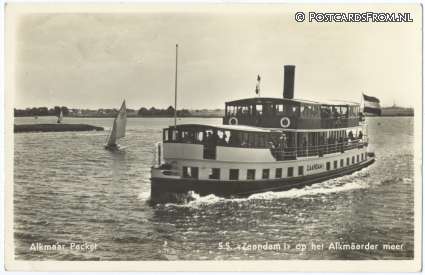 ansichtkaart: Alkmaar, Alkmaar Packet. S.S. 'Zaandam I' op het Alkmaarder meer