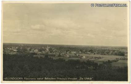Hellendoorn, Panorama vanaf Belvedere Theehuis Pension 'De Uitkijk' ansichtkaart: Hellendoorn, Panorama vanaf Belvedere Theehuis Pension 'De Uitkijk'