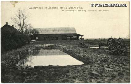 ansichtkaart: Bath, Watervloed op 12 Maart 1906. De Boerderij in den Eng. Polder