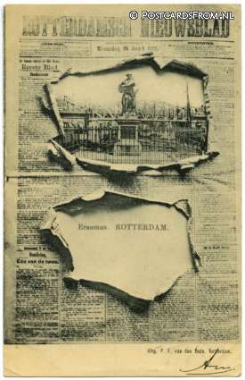 ansichtkaart: Rotterdam, Rotterdamsch Nieuwsblad. Erasmus