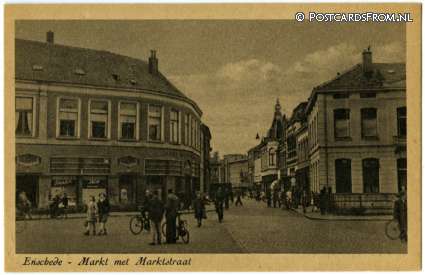 ansichtkaart: Enschede, Markt met Marktstraat