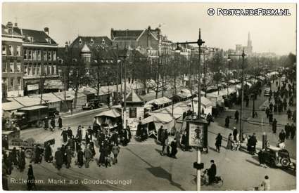 ansichtkaart: Rotterdam, Markt a.d. Goudschesingel