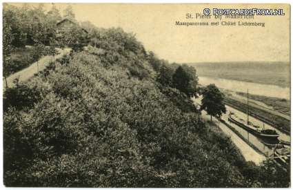 ansichtkaart: Maastricht, St. Pieter. Maaspanorama met Chalet Lichtenberg