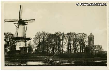 ansichtkaart: Tholen, Groeten uit. Molen