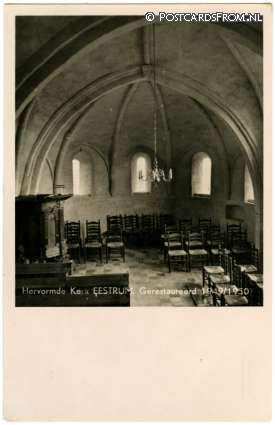ansichtkaart: Eestrum, Hervormde Kerk. Gerestaureerd 1949-1950