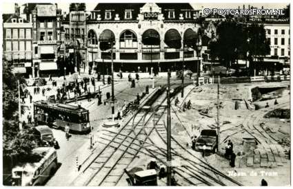 ansichtkaart: Rotterdam, Neem de Tram. Hofplein 1938