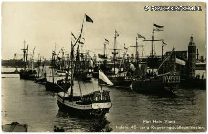 Delfshaven, Piet Hein Vloot tijdens 40-jarig Regeeringsjubileumfeesten ansichtkaart: Delfshaven, Piet Hein Vloot tijdens 40-jarig Regeeringsjubileumfeesten