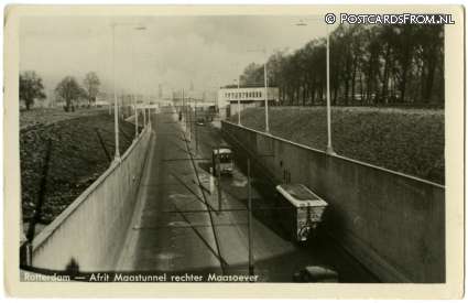 ansichtkaart: Rotterdam, Afrit Maastunnel rechter Maasoever