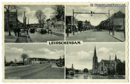 ansichtkaart: Leidschendam, Damlaan - Vuurscheweg - Vlietgezicht met R.K. Kerk