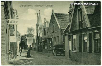 ansichtkaart: Hippolytushoef, Hoofdstraat. Coiffeur
