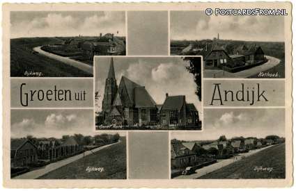 ansichtkaart: Andijk, Groeten uit. Dijkweg - Kathoek