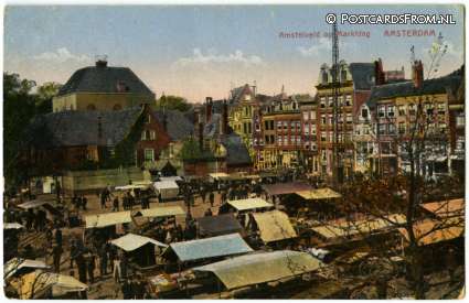 ansichtkaart: Amsterdam, Amstelveld op Marktdag