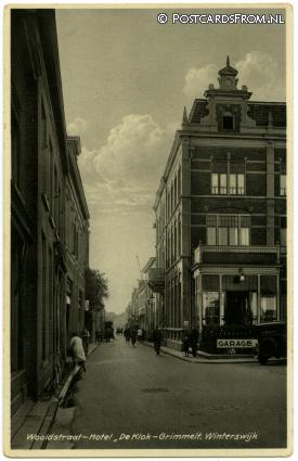 ansichtkaart: Winterswijk, Wooldstraat - Hotel 'De Klok' - Grimmelt