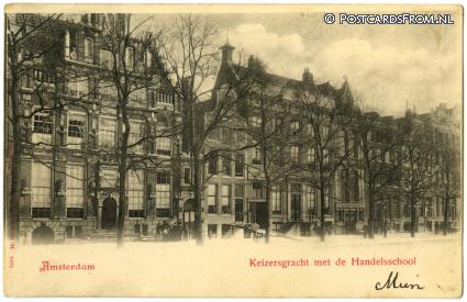 ansichtkaart: Amsterdam, Keizersgracht met de Handelsschool