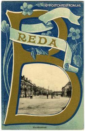 Breda, Mauritsstraat. Randversiering ansichtkaart: Breda, Mauritsstraat. Randversiering