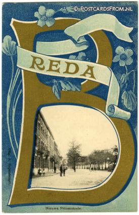 Breda, Nieuwe Prinsenkade. Randversiering ansichtkaart: Breda, Nieuwe Prinsenkade. Randversiering