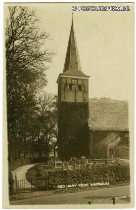 ansichtkaart: Marssum FR, Ned. Herv. Kerk. Kerkhof in onderhoud