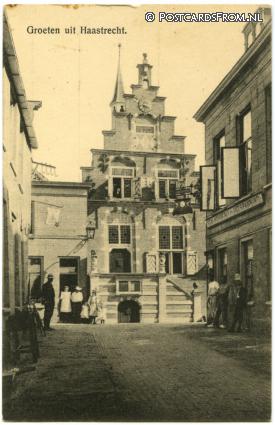 ansichtkaart: Haastrecht, Groeten uit. Raadhuis
