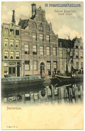 ansichtkaart: Amsterdam, Gebouw Burgelijke Stand Singel. Cafe 'De Plantenbeurs'