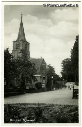 ansichtkaart: Ophemert, Groet uit. Kerk