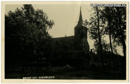 Nieuwland, Groet uit. Kerk ansichtkaart: Nieuwland, Groet uit. Kerk