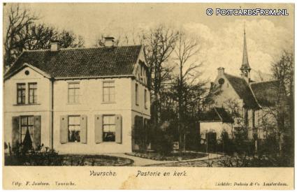 ansichtkaart: Lage Vuursche, Vuursche. Pastorie en kerk