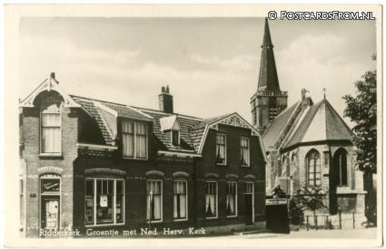 ansichtkaart: Ridderkerk, Groentje met Ned. Herv. Kerk