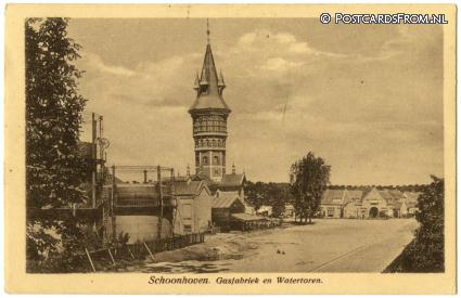 Schoonhoven, Gasfabriek en Watertoren ansichtkaart: Schoonhoven, Gasfabriek en Watertoren