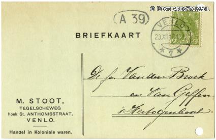 ansichtkaart: Venlo, M. Stoot, Tegelscheweg. Handel in Koloniale wareb
