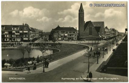ansichtkaart: Groningen, Korreweg en Celebesstraat met Florisplein