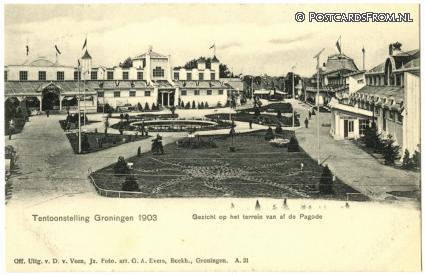 ansichtkaart: Groningen, Tentoonstelling 1903. Gezicht op het terrein van af de Pagode